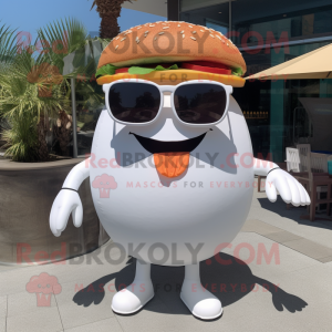 White Burgers mascot costume character dressed with a Bikini and Sunglasses