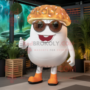 White Burgers mascot costume character dressed with a Bikini and Sunglasses