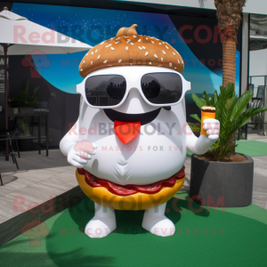 White Burgers mascot costume character dressed with a Bikini and Sunglasses