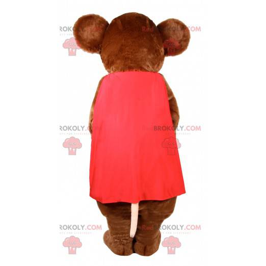 Mascotte del mouse marrone con un mantello rosso -