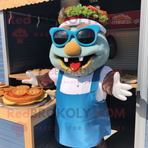 Blue Pulled Pork Sandwich mascot costume character dressed with a Shorts and Sunglasses