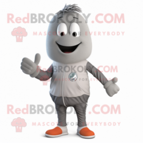 Gray Aglet mascot costume character dressed with a Capri Pants and Brooches