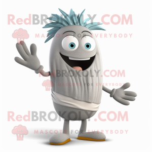 Gray Aglet mascot costume character dressed with a Capri Pants and Brooches