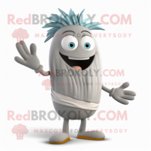 Gray Aglet mascot costume character dressed with a Capri Pants and Brooches