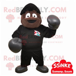 Black Boxing Glove mascot costume character dressed with a Bomber Jacket and Beanies