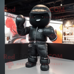 Black Boxing Glove mascot costume character dressed with a Bomber Jacket and Beanies