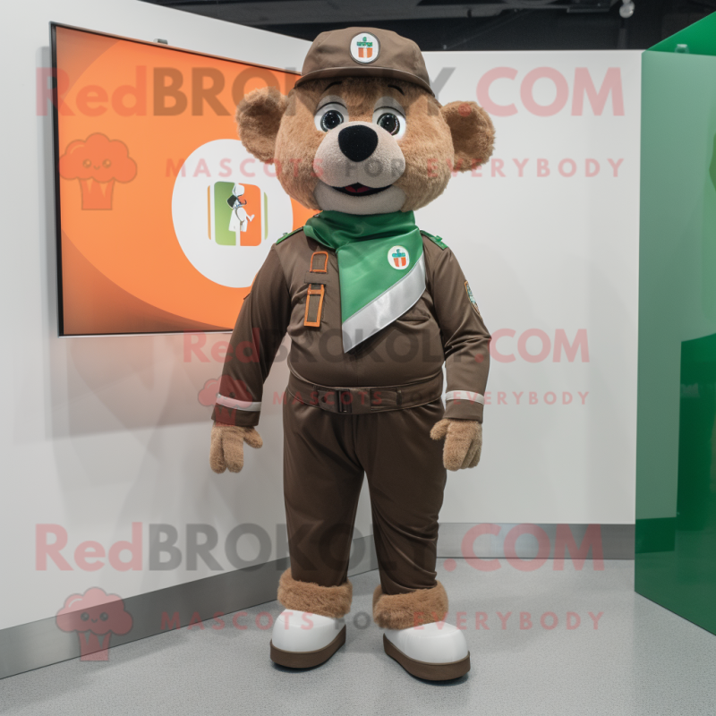 Brown Irish Flag mascot costume character dressed with a Jumpsuit and Keychains Brown Irish Flag mascot costume character dressed with a Jumpsuit and Keychains