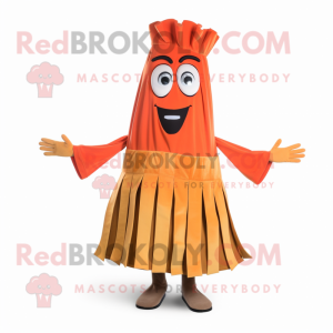 Rust French Fries mascot costume character dressed with a Skirt and Ties