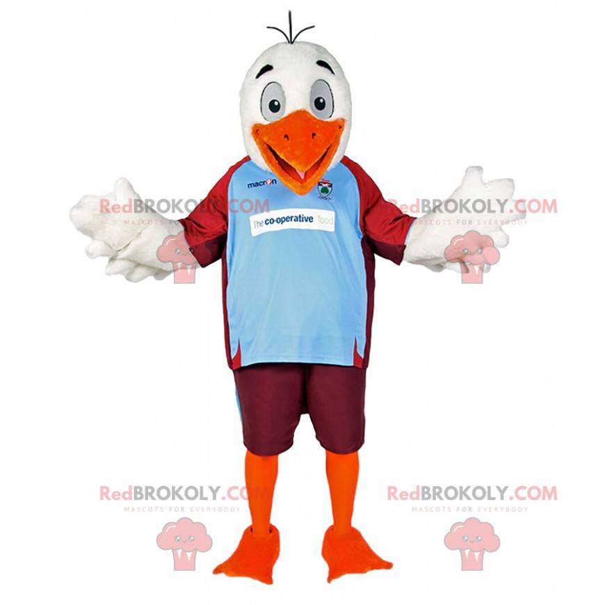 White eagle mascot in sportswear. Eagle costume - Redbrokoly.com