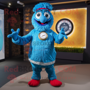 Blue Biryani mascot costume character dressed with a Polo Tee and Digital watches