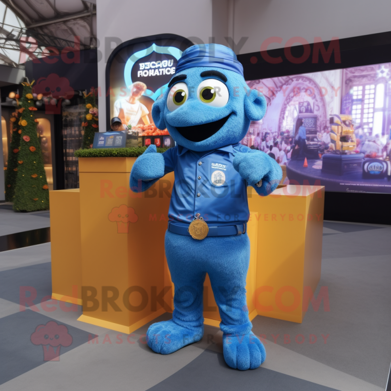 Blue Biryani mascot costume character dressed with a Polo Tee and Digital watches