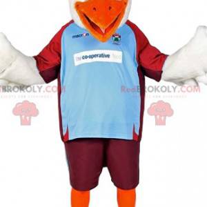 White eagle mascot in sportswear. Eagle costume - Redbrokoly.com