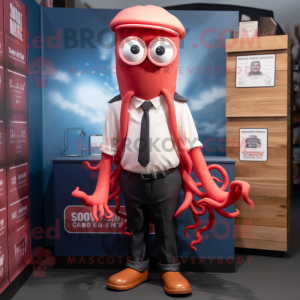 Red Squid mascot costume character dressed with a Oxford Shirt and Ties