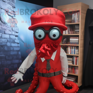 Röd bläckfisk maskot kostym...