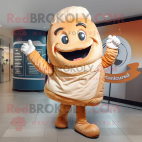 Cream Croissant mascot costume character dressed with a Skinny Jeans and Rings