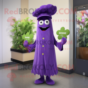 Purple Celery mascot costume character dressed with a Coat and Hats