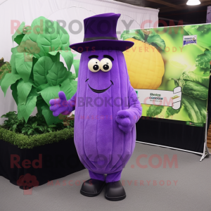 Purple Celery mascot costume character dressed with a Coat and Hats