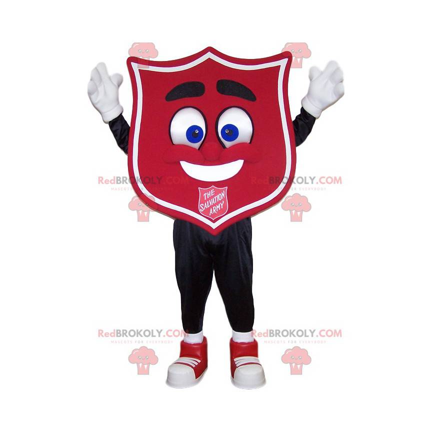 Röd emblem maskot. Crest kostym - Redbrokoly.com