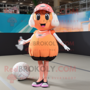 Peach Volleyball Ball mascot costume character dressed with a Mini Skirt and Caps