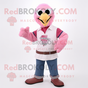 Pink Bald Eagle mascot costume character dressed with a Henley Shirt and Cummerbunds