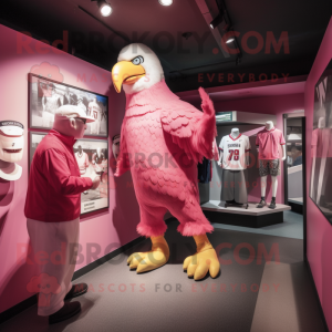 Pink Bald Eagle mascot costume character dressed with a Henley Shirt and Cummerbunds