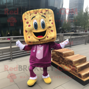 Magenta Grilled Cheese Sandwich mascot costume character dressed with a Jeggings and Cummerbunds