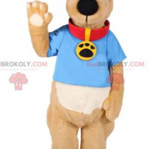 Dog mascot with a red collar and a blue jersey. - Redbrokoly.com