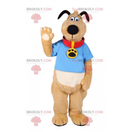 Hundemaskot med rød krage og blå trøye. - Redbrokoly.com