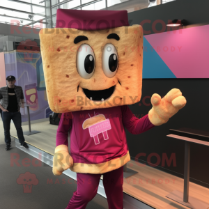 Magenta Grilled Cheese Sandwich mascot costume character dressed with a Jeggings and Cummerbunds