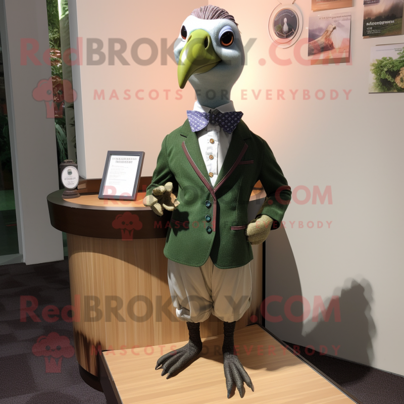 Forest Green Guinea Fowl mascot costume character dressed with a Oxford Shirt and Lapel pins