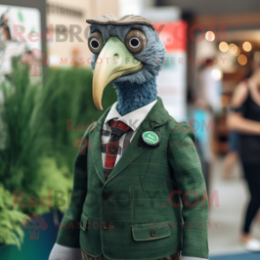 Forest Green Guinea Fowl mascot costume character dressed with a Oxford Shirt and Lapel pins