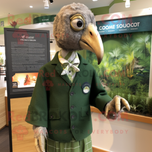 Forest Green Guinea Fowl mascot costume character dressed with a Oxford Shirt and Lapel pins