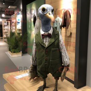 Forest Green Guinea Fowl mascot costume character dressed with a Oxford Shirt and Lapel pins
