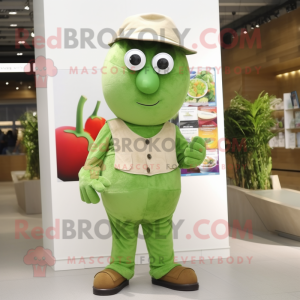 Olive Radish mascot costume character dressed with a Overalls and Reading glasses