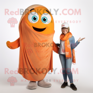 Orange Clam Chowder mascot costume character dressed with a Boyfriend Jeans and Scarf clips