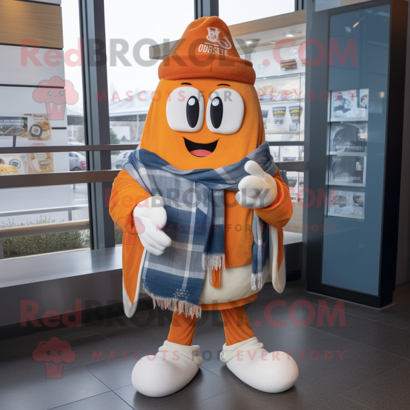 Orange Clam Chowder mascot costume character dressed with a Boyfriend Jeans and Scarf clips