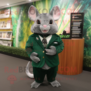 Forest Green Chinchilla mascot costume character dressed with a Suit Pants and Necklaces
