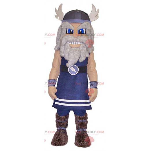 Blaues Wikinger-Kriegermaskottchen. Kriegerkostüm -