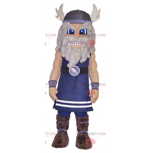 Mascota guerrera vikinga azul. Disfraz de guerrero -