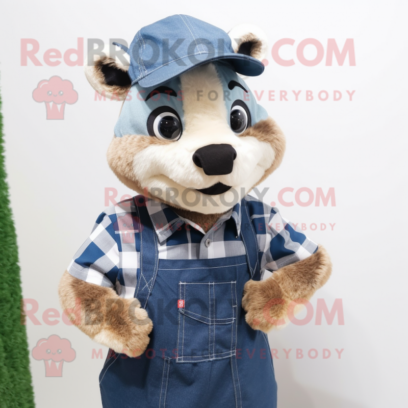 Peach Badger mascot costume character dressed with a Chambray Shirt and Hats Peach Badger mascot costume character dressed with a Chambray Shirt and Hats