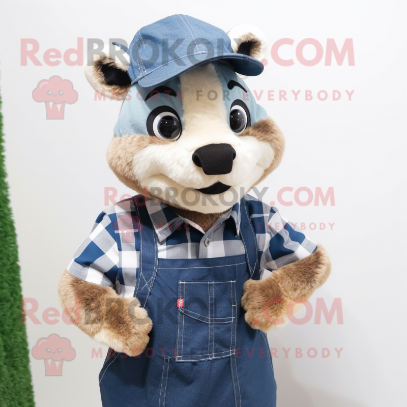 Peach Badger mascot costume character dressed with a Chambray Shirt and Hats