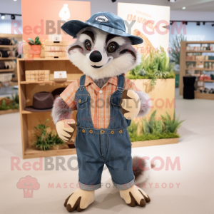 Peach Badger mascot costume character dressed with a Chambray Shirt and Hats