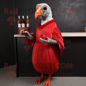 Red Guinea Fowl mascot costume character dressed with a Cocktail Dress and Gloves