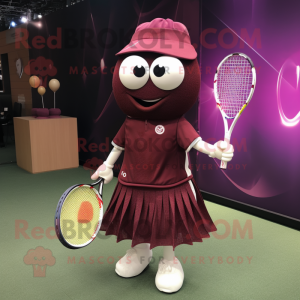 Maroon Tennis Racket mascot costume character dressed with a Cocktail Dress and Shawls