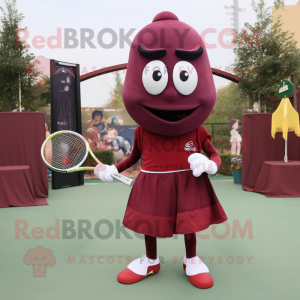 Maroon Tennis Racket mascot costume character dressed with a Cocktail Dress and Shawls