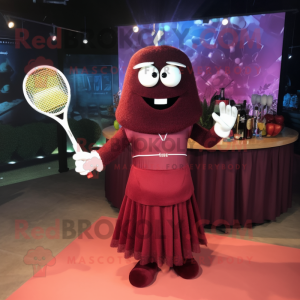 Maroon Tennis Racket mascot costume character dressed with a Cocktail Dress and Shawls