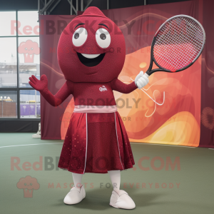 Maroon Tennis Racket mascot costume character dressed with a Cocktail Dress and Shawls