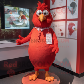 Red Quail mascot costume character dressed with a A-Line Dress and Cufflinks