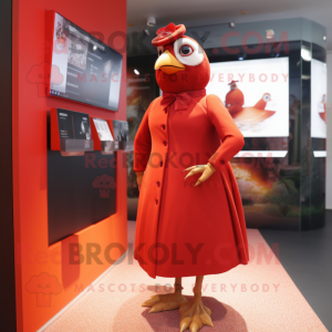 Red Quail mascot costume character dressed with a A-Line Dress and Cufflinks