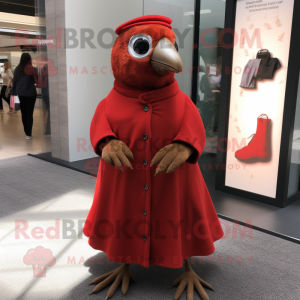 Red Quail mascot costume character dressed with a A-Line Dress and Cufflinks